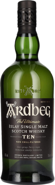 スコッチ（アイラモルト）ウイスキー【アードベッグTEN(10年)】をご紹介。
薬品や薬草などの強いヨード香が印象的です。